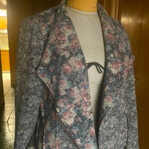 Vintage Hem & Thread Black Floral Tapestry Print Casual Knit Blazer Jacket M